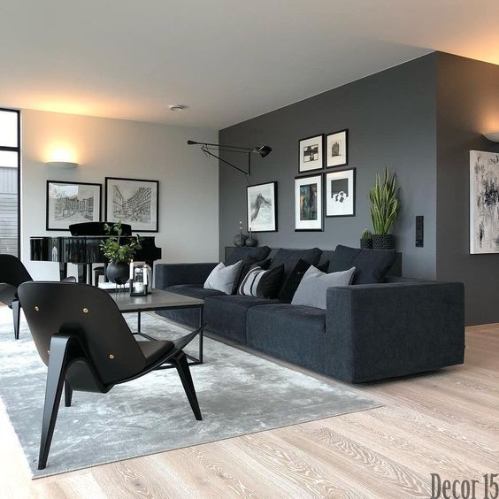 minimalist grey black living room design 2023