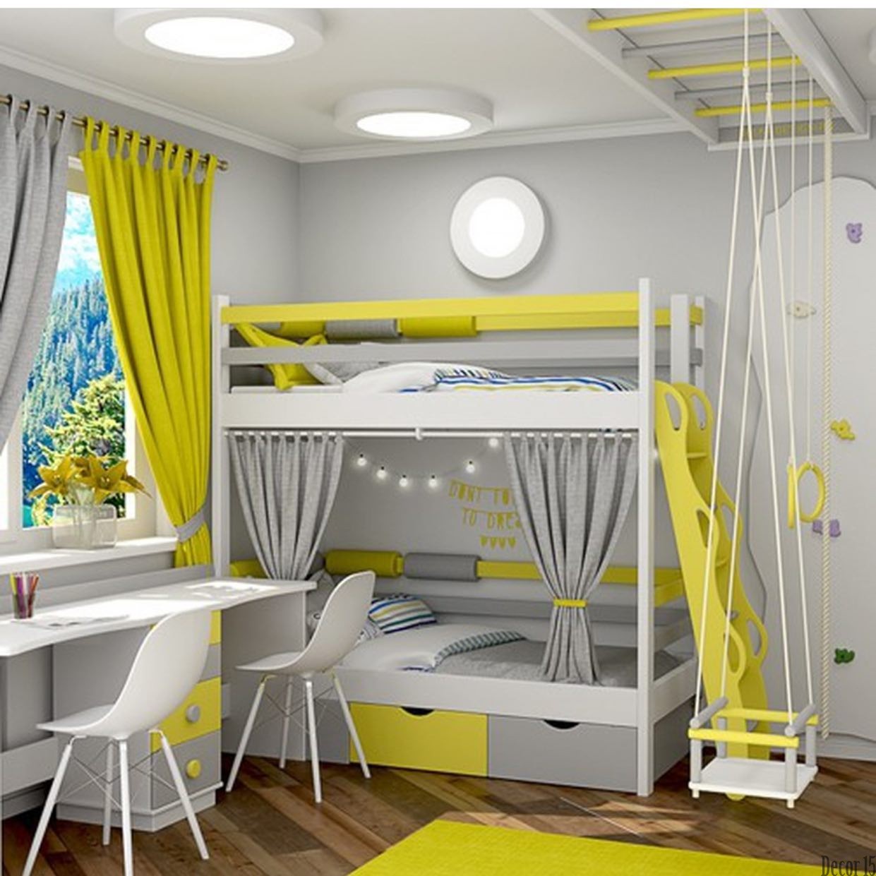 yellow grey kids' room design 2023