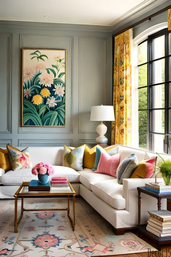 colorful living room decor idea 2024